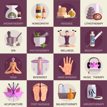 Alternative medicine icons set Alternative medicine icons set
