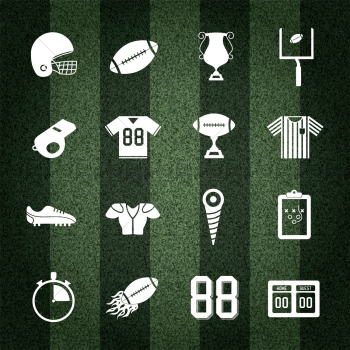 American football collection on striped background American football collection on striped background