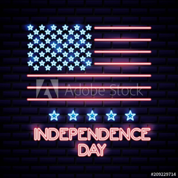 american independence day celebrate date usa flag colors neon vector illustration