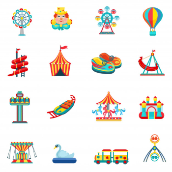 Amusement park icons set Amusement park icons set