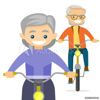 An old couple riding bikes An old couple riding bikes