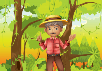 An old man standing in the middle of the forest Free Vector