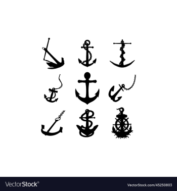 anchor boat silhouette set icon anchor boat silhouette set icon