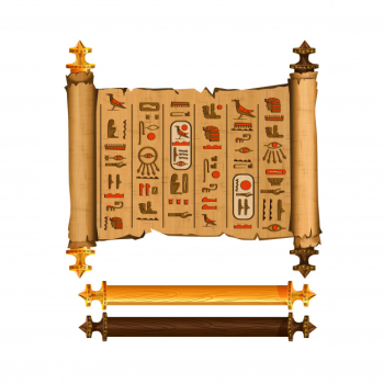 Ancient egypt papyrus scroll cartoon vector collection with hieroglyphs and egyptian culture Free Vector