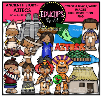 Ancient History – Aztecs Clip Art Bundle (Color and B&W) -