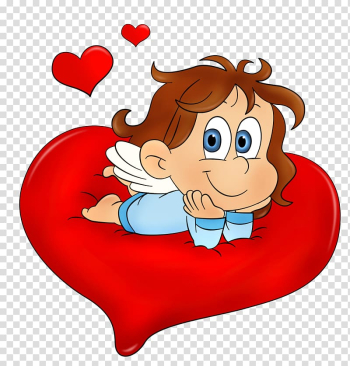 Angel lying on heart illustration, Valentine's Day Heart , Valentine Cute Angel transparent background PNG clipart