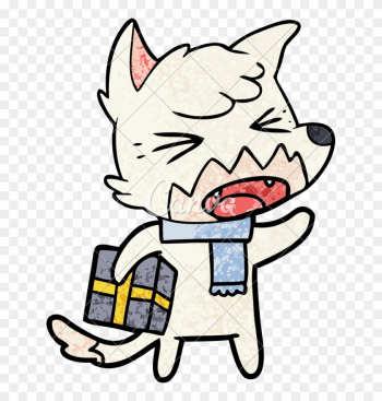 Angry Cartoon Fox With Gift - Christmas Wolf Cartoon Angry Cartoon Fox With Gift - Christmas Wolf Cartoon