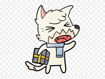 Angry Cartoon Fox With Gift - Christmas Wolf Cartoon Angry Cartoon Fox With Gift - Christmas Wolf Cartoon