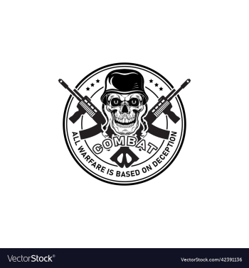 angry skull warrior weapon in vintage logo design