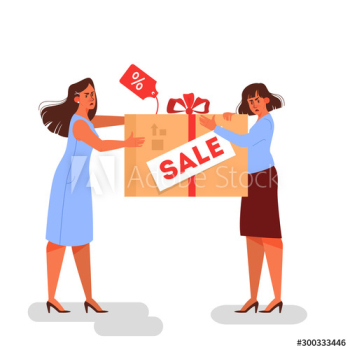 Angry woman arguing about product with discount Angry woman arguing about product with discount