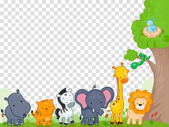 Animal illustration, Disneys Animal Kingdom Cartoon , Hand-painted elephants lions zebras animal element transparent background PNG clipart