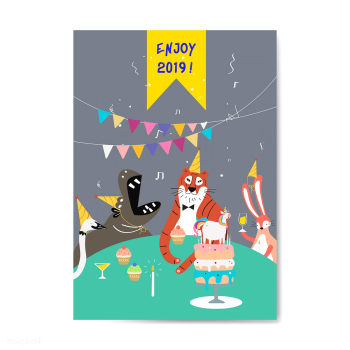 Animal themed greeting card vector | Free stock vector - 518600
