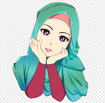 animated girl illustration, Hijab Cartoon Islam Drawing Anime, muslim, face, head, fictional Character png