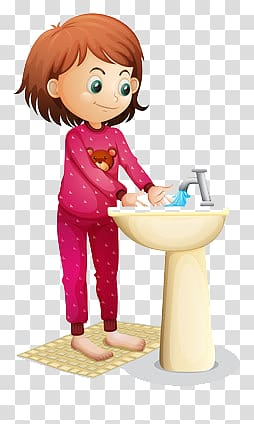 Animated girl washing hands on sink art, Washing Face , Women wash their hands transparent background PNG clipart