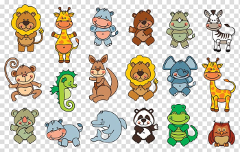 Animated wild animal lot arty, Giant panda Drawing Cartoon , Cute Animal Collection Card transparent background PNG clipart