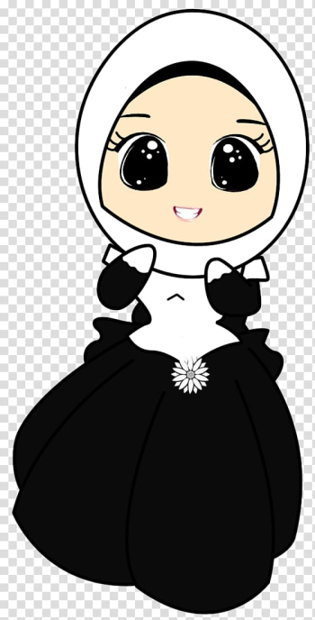 Animated woman in white and black dress art, Qur'an Muslim Girl Hijab Islam, Islam transparent background PNG clipart