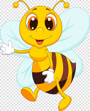 Animated yellow and black bee illustration, Bee Cartoon , Cute bee transparent background PNG clipart