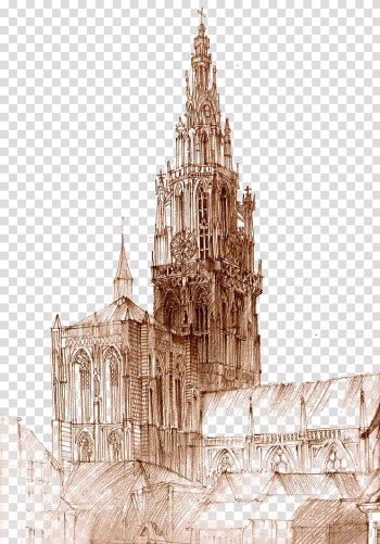 Antique brown mansion painting, Architectural drawing Architecture Watercolor painting, Hand-painted Gothic style architecture transparent background PNG clipart