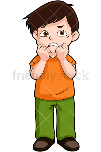 Anxious Little Boy Biting Nails Cartoon Vector Clipart - FriendlyStock