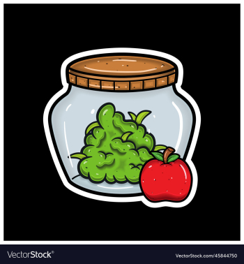 apple fruit flavor with cartoon mascot of weed