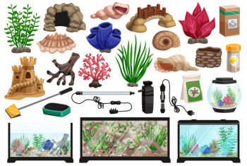 Aquarium underwater cartoon set Free Vector Aquarium underwater cartoon set Free Vector