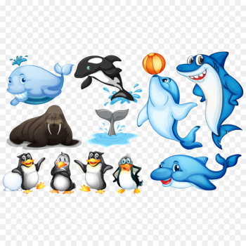 Aquatic animal Sea Illustration - Cartoon penguins and other animals 