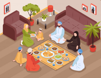 Arab family meal with traditional food and drinks isometric Free Vector Arab family meal with traditional food and drinks isometric Free Vector