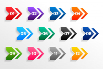 Arrow style geometric bullet points numbers set Free Vector Arrow style geometric bullet points numbers set Free Vector