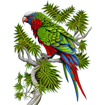 Art by AI - tropical parrot on a beautiful sheoak tree