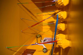 Art installation of plastic hands with rubber bands Art installation of plastic hands with rubber bands