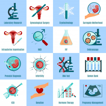 Artificial insemination square icons set Free Vector