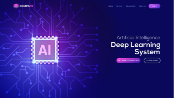 Artificial Intelligence (AI) landing page. Website template for deep learning concept.