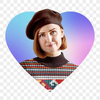 Artsy woman png, heart badge | Free PNG - rawpixel