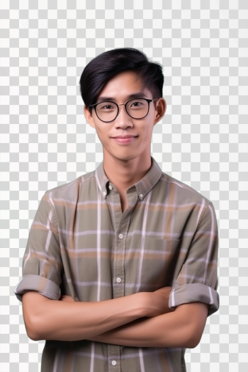 Asian young man wearing shirt, PNG picture