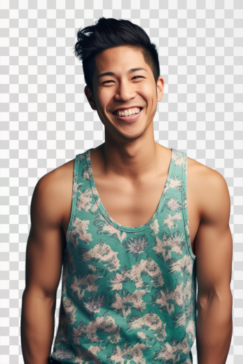 Asian young man wearing tank top, summer pattern, PNG picture