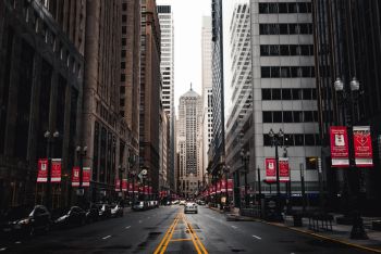 Asphalt Road Between Buildings Asphalt Road Between Buildings