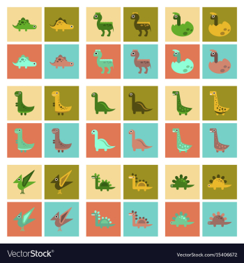 Assembly flat icons cartoon dinosaur vector image Assembly flat icons cartoon dinosaur vector image