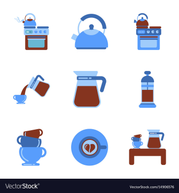 Assembly flat icons coffee cup coffee maker vector image Assembly flat icons coffee cup coffee maker vector image