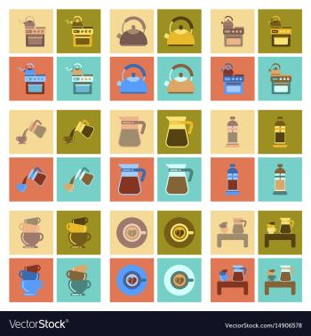Assembly flat icons coffee cup coffee maker vector image Assembly flat icons coffee cup coffee maker vector image