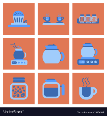 Assembly flat icons coffee cup coffee maker vector image Assembly flat icons coffee cup coffee maker vector image
