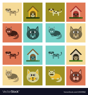 Assembly flat icons dog cats pets vector image Assembly flat icons dog cats pets vector image