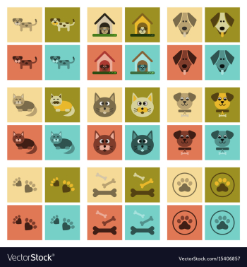Assembly flat icons dog cats pets vector image Assembly flat icons dog cats pets vector image