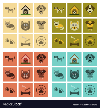 Assembly flat icons dog cats pets vector image Assembly flat icons dog cats pets vector image