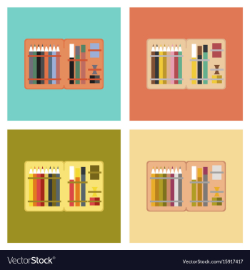 Assembly flat icons pencil box pencil pen vector image