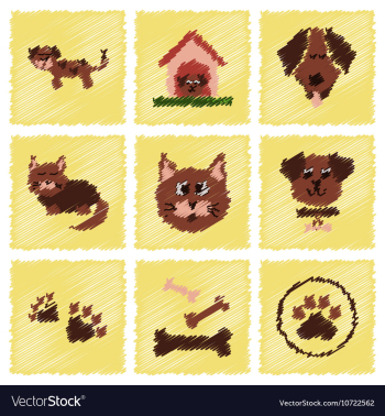Assembly flat shading style icons dog cats pets vector image Assembly flat shading style icons dog cats pets vector image
