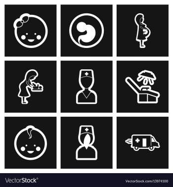 Assembly stylish black and white icons obstetrics vector image