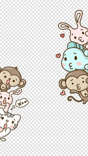 Assorted animal , Monkey Hello Kitty Cartoon Cuteness , Small animals transparent background PNG clipart