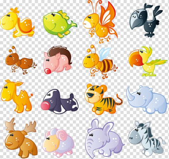 Assorted animals illustration, Cute cartoon animals material transparent background PNG clipart