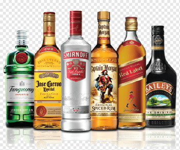 assorted-brand liquor bottles illustration, Whiskey Budweiser Distilled beverage Wine Beer, alcohol, champagne, whisky, vodka png