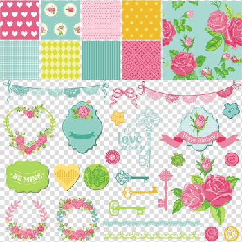 Assorted-color-and-print background, banner, and border, Valentine's Day flower box transparent background PNG clipart